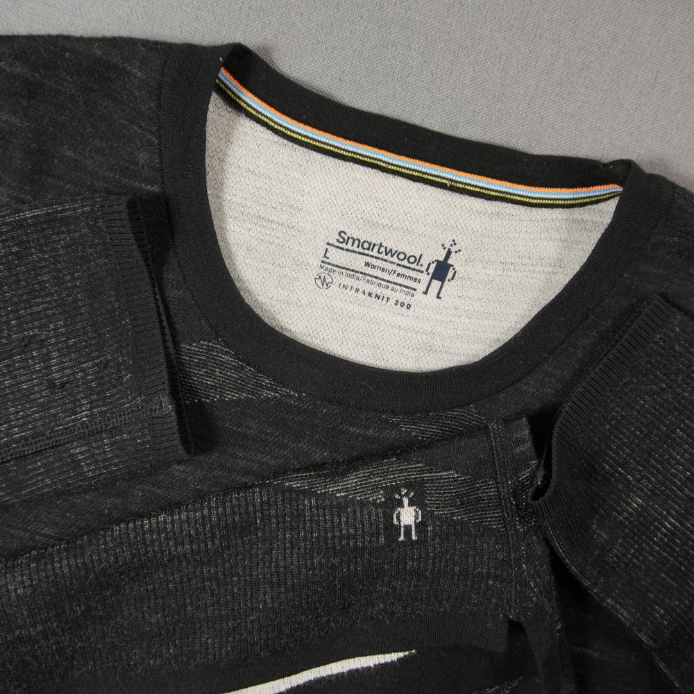 Smartwool Intraknit Merino 200 Wool Black Gray Womens Base Layer Top L Hiking